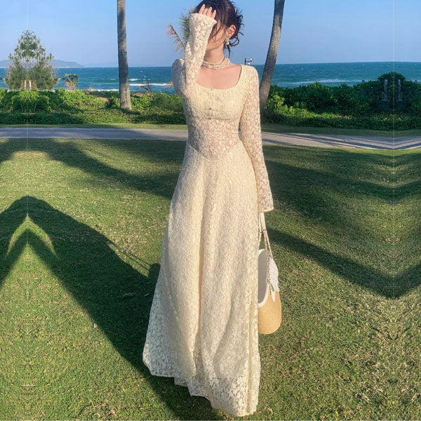 Kimora Floral Lace Long Sleeve Square Neck Maxi Dress - Image 3