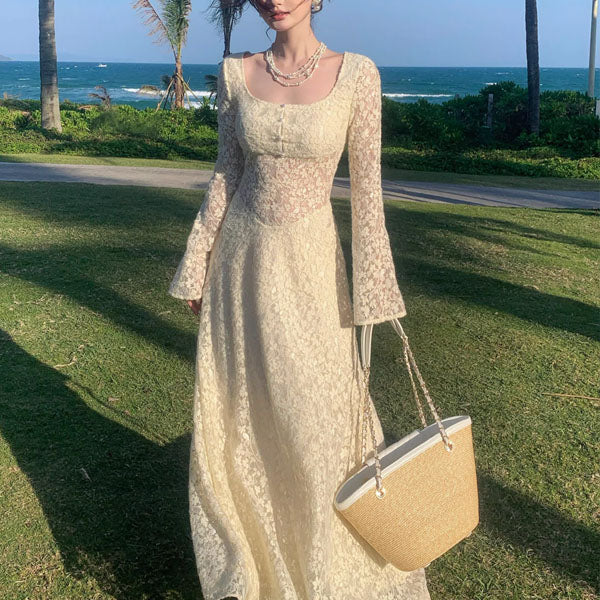 Kimora Floral Lace Long Sleeve Square Neck Maxi Dress - Image 4