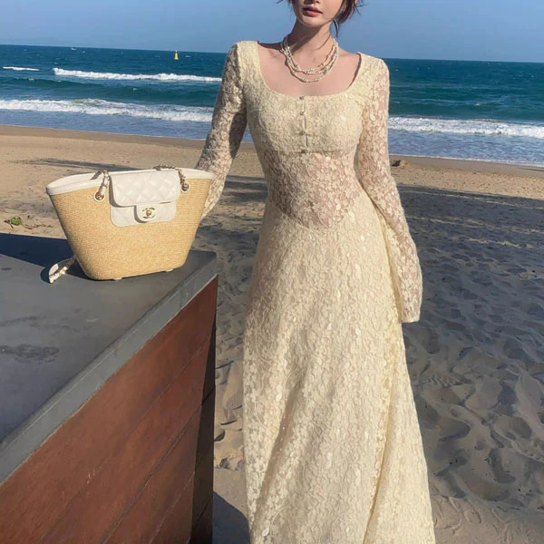 Kimora Floral Lace Long Sleeve Square Neck Maxi Dress - Image 5