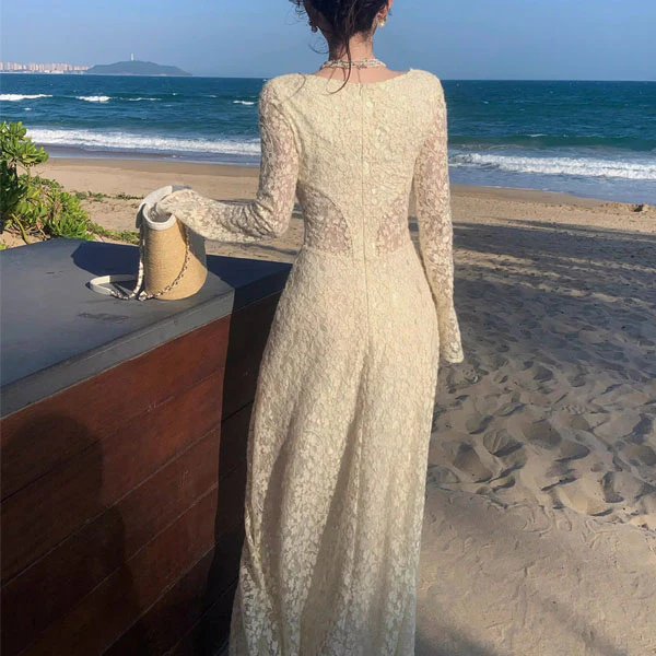 Kimora Floral Lace Long Sleeve Square Neck Maxi Dress - Image 6