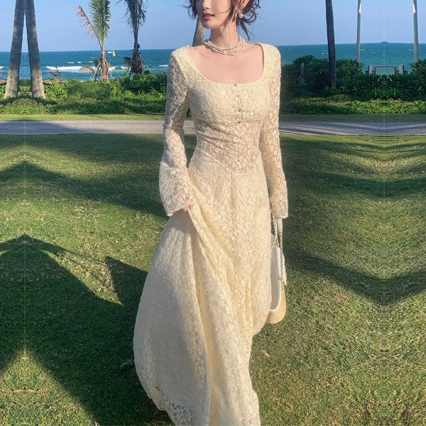 Kimora Floral Lace Long Sleeve Square Neck Maxi Dress - Image 7