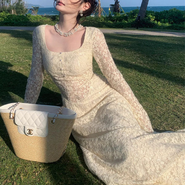Kimora Floral Lace Long Sleeve Square Neck Maxi Dress - Image 8