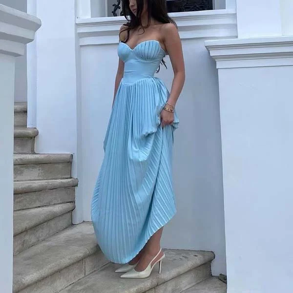 Kira Baby Blue Bustier Pleated Maxi Dress - Image 3