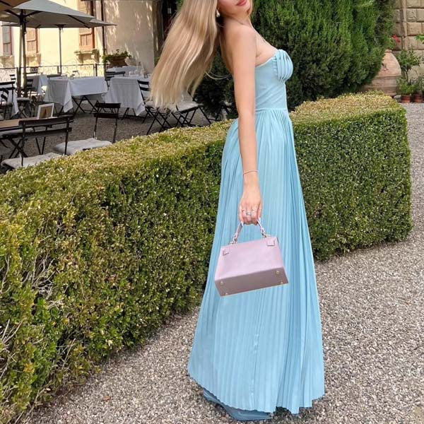 Kira Baby Blue Bustier Pleated Maxi Dress - Image 6