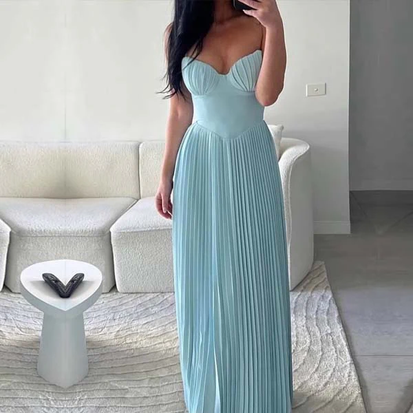 Kira Baby Blue Bustier Pleated Maxi Dress - Image 7