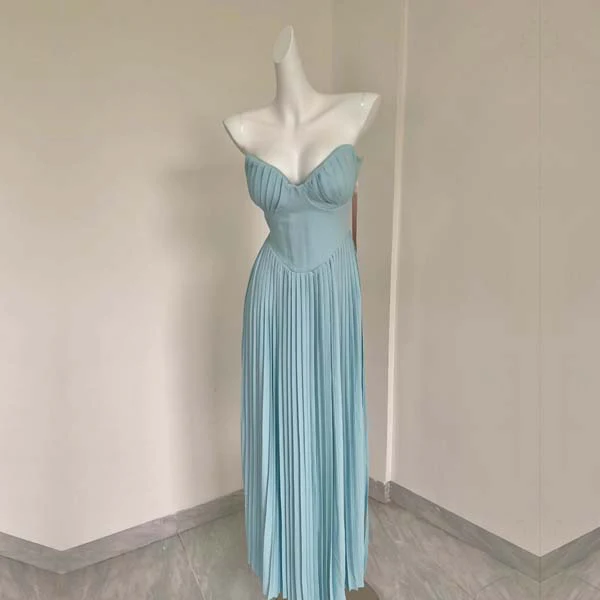 Kira Baby Blue Bustier Pleated Maxi Dress - Image 8