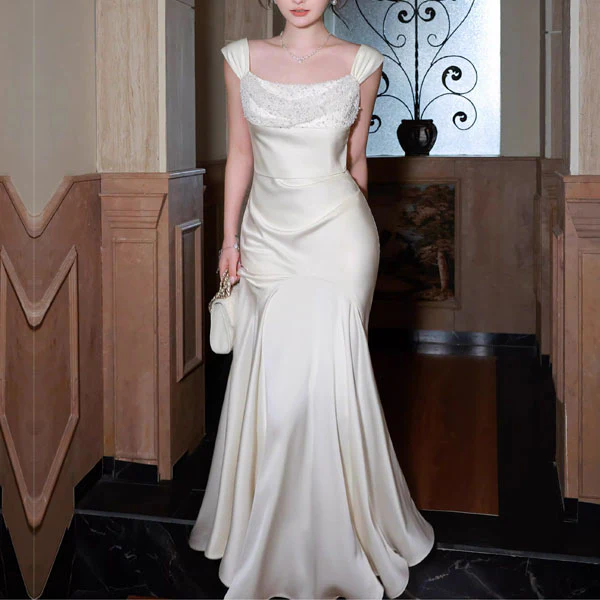 Kristina Elegant Satin Mermaid Dress with Draped Neckline