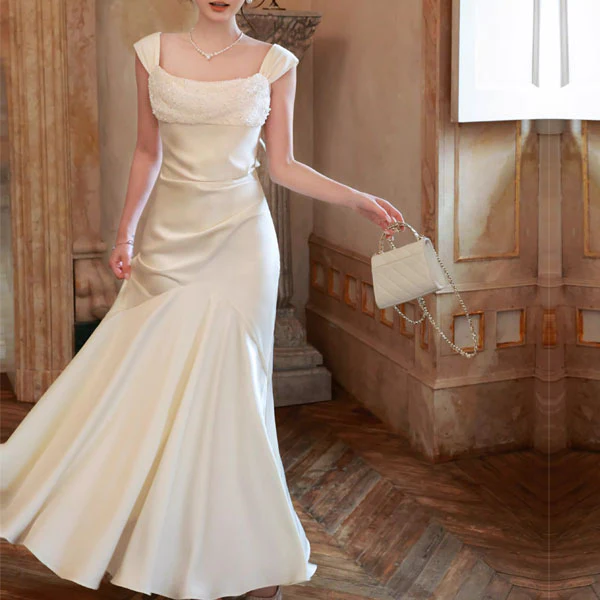 Kristina Elegant Satin Mermaid Dress with Draped Neckline - Image 3