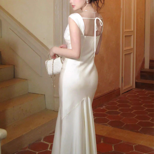 Kristina Elegant Satin Mermaid Dress with Draped Neckline - Image 5