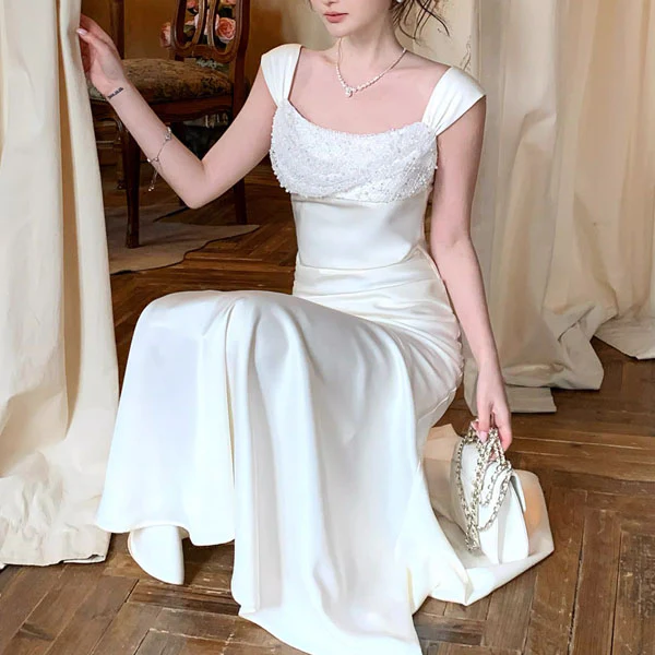 Kristina Elegant Satin Mermaid Dress with Draped Neckline - Image 8