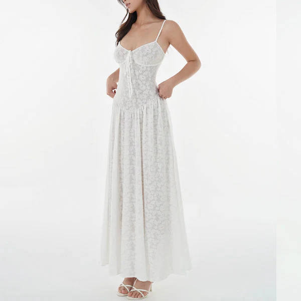 Kyuri White Texture Floral Print Maxi Dress - Image 2