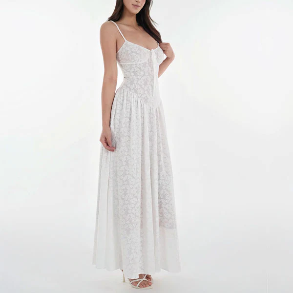 Kyuri White Texture Floral Print Maxi Dress - Image 3