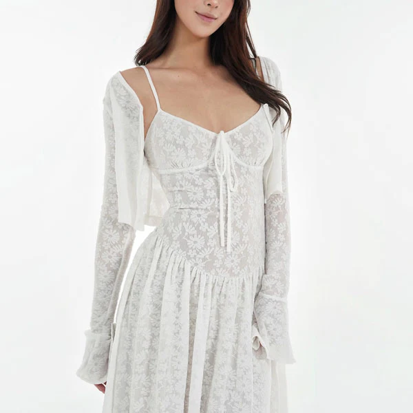 Kyuri White Texture Floral Print Maxi Dress - Image 4