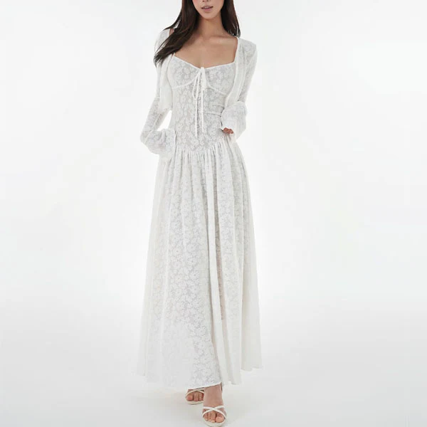 Kyuri White Texture Floral Print Maxi Dress - Image 5