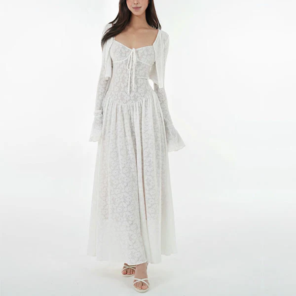 Kyuri White Texture Floral Print Maxi Dress - Image 6