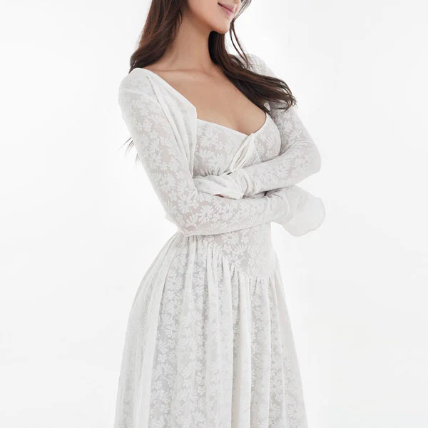 Kyuri White Texture Floral Print Maxi Dress - Image 7