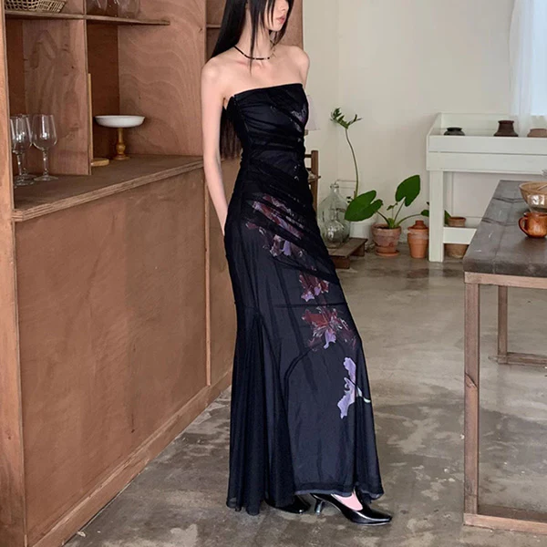 LaDonna Floral Mesh Mermaid Strapless Maxi Dress - Image 3
