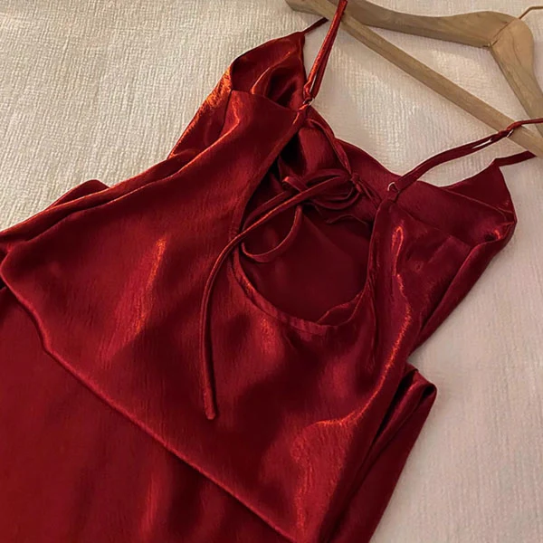 Lara Glamorous Red Satin Open Back Dress - Image 6