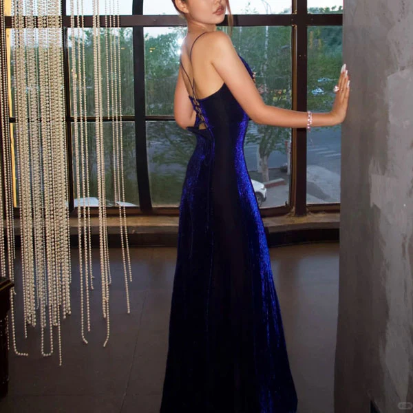 Lauren Elegance Velvet Lace-Up Back Evening Dress - Image 2