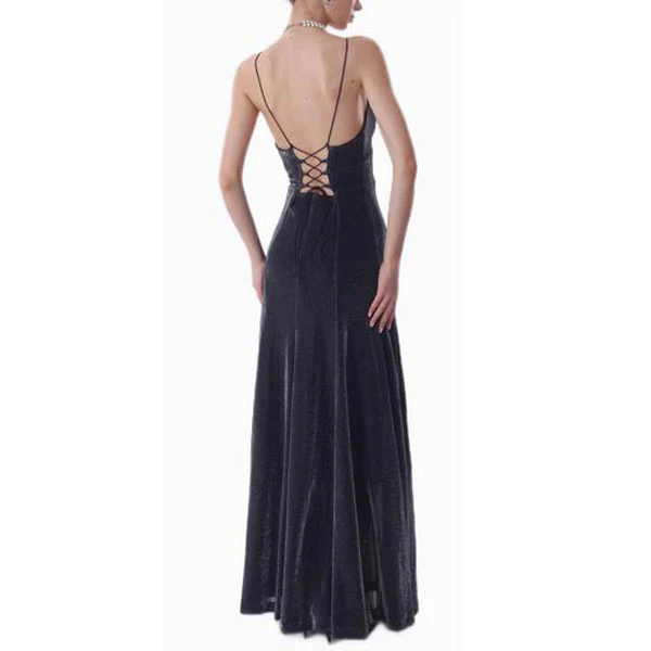 Lauren Elegance Velvet Lace-Up Back Evening Dress - Image 8