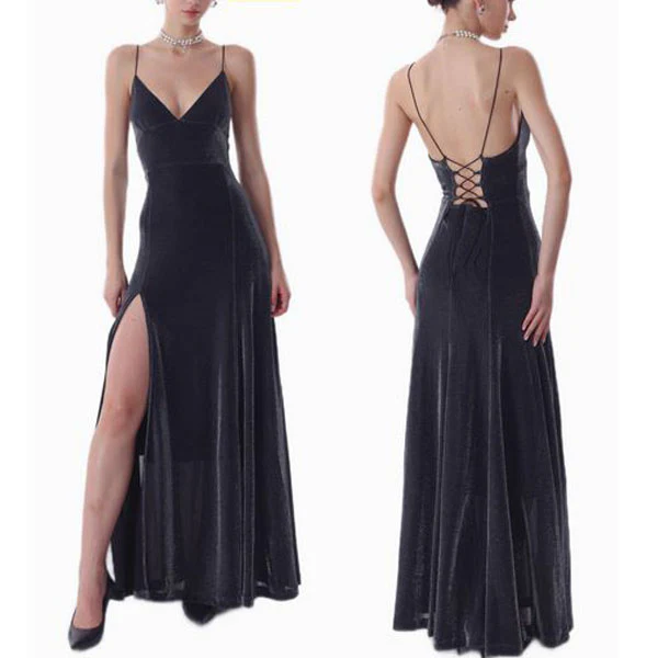 Lauren Elegance Velvet Lace-Up Back Evening Dress - Image 9