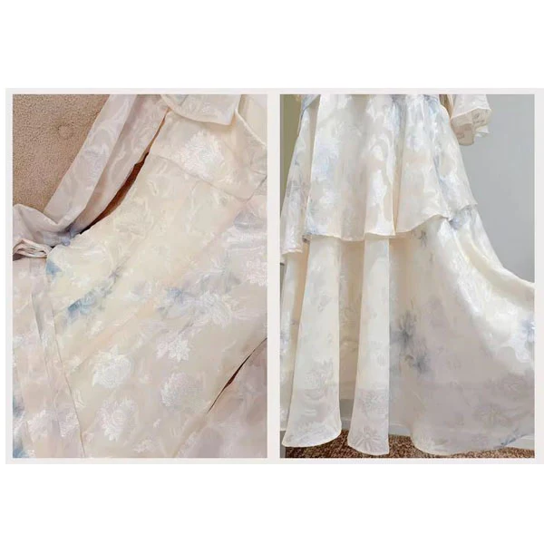 Laurina Ivory Blue Floral Long Sleeve Ruffles Maxi Dress - Image 10