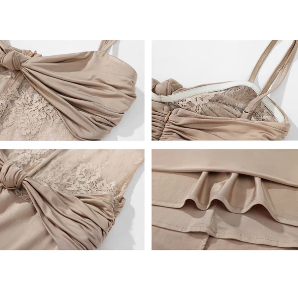 Lavinia Champagne Lace Panel Evening Dress - Image 8