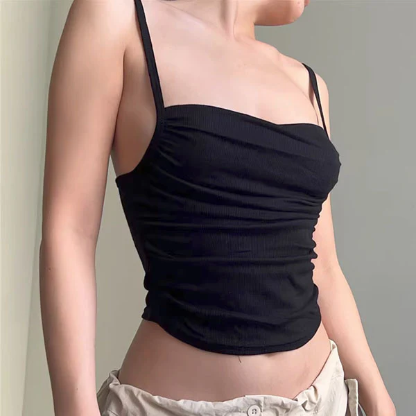 Leia Black Ruched Square Neck Tank Top - Image 3