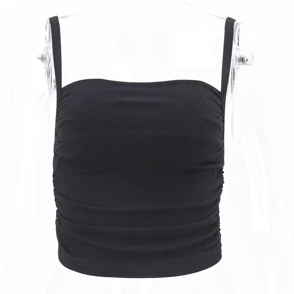 Leia Black Ruched Square Neck Tank Top - Image 4