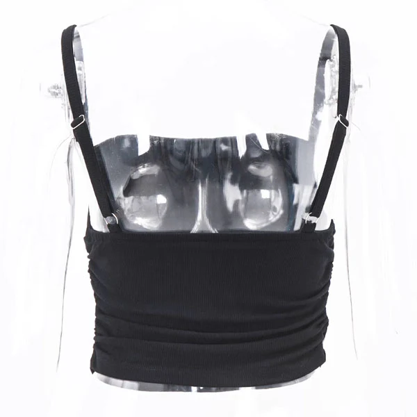 Leia Black Ruched Square Neck Tank Top - Image 5