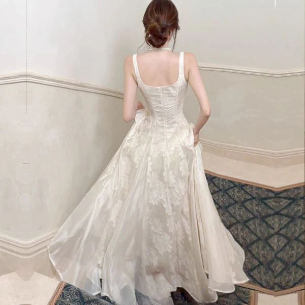 Leia Ivory Floral Appliqué A-Line Square Neckline Dress - Image 2