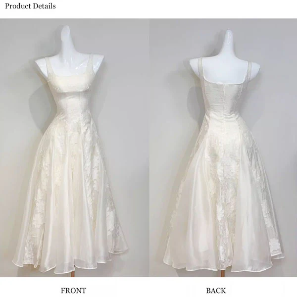 Leia Ivory Floral Appliqué A-Line Square Neckline Dress - Image 7