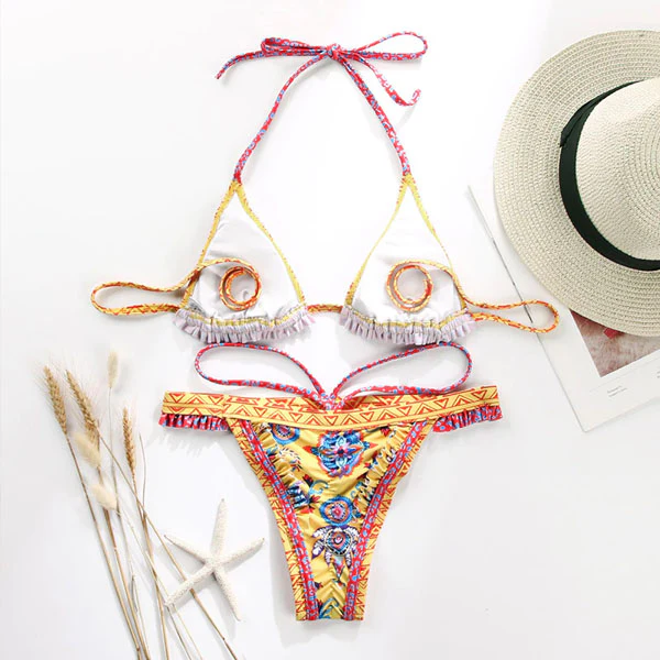 Lenny Vintage Floral Print Ruffled Bikini Set - Image 10