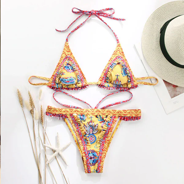 Lenny Vintage Floral Print Ruffled Bikini Set - Image 9