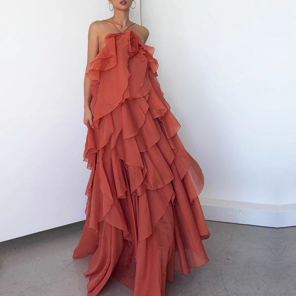 Lili Whimsical Layered Ruffles Halter Dress - Image 12