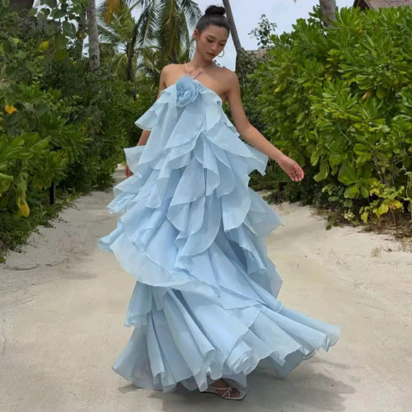 Lili Whimsical Layered Ruffles Halter Dress - Image 3