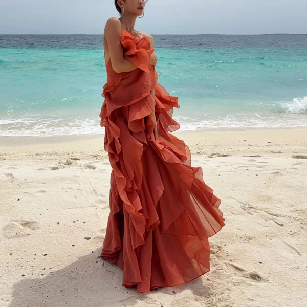 Lili Whimsical Layered Ruffles Halter Dress - Image 8