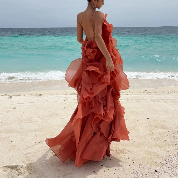 Lili Whimsical Layered Ruffles Halter Dress - Image 9