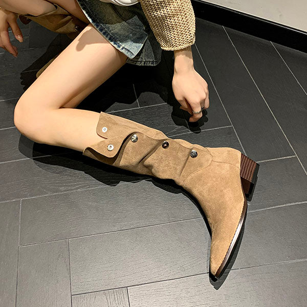 Lilia Snap Buttons Folded Suede Boots - Image 11