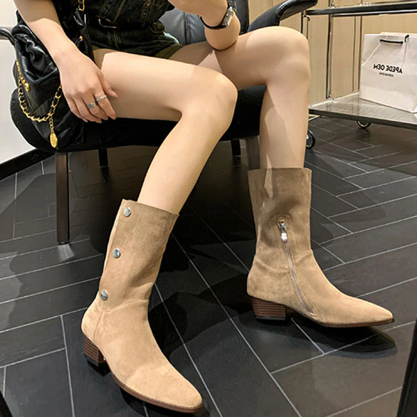 Lilia Snap Buttons Folded Suede Boots - Image 13
