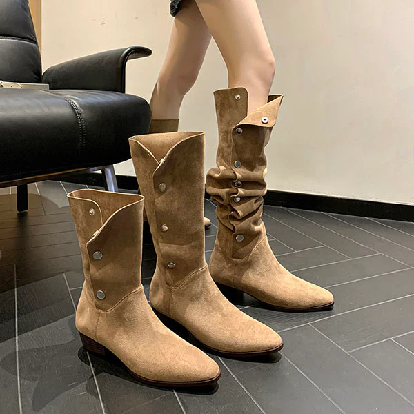 Lilia Snap Buttons Folded Suede Boots - Image 16