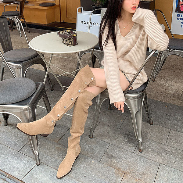 Lilia Snap Buttons Folded Suede Boots - Image 3