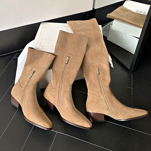 Lilia Snap Buttons Folded Suede Boots - Image 6
