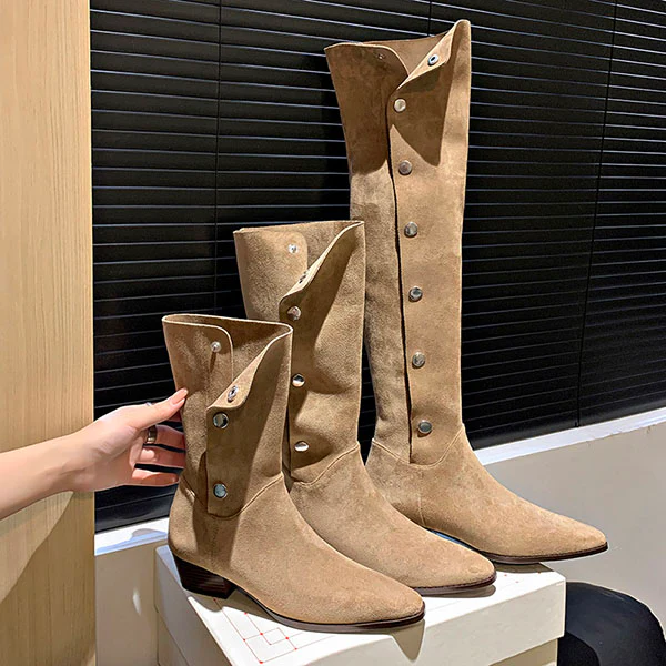 Lilia Snap Buttons Folded Suede Boots - Image 7