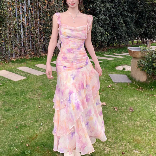 Liliette Romantic Pastel Floral Ruffles Maxi Dress