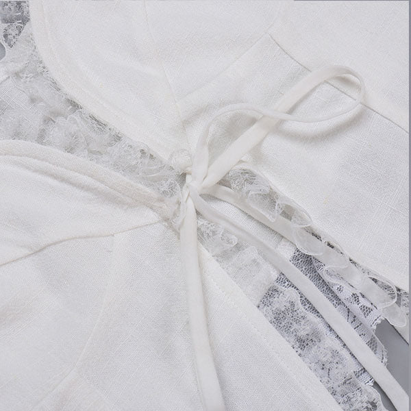 Lindsay Lace Trim White Tie Front Top - Image 10