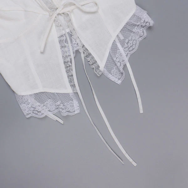 Lindsay Lace Trim White Tie Front Top - Image 11