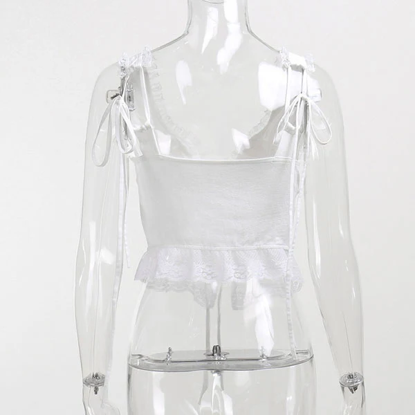Lindsay Lace Trim White Tie Front Top - Image 8