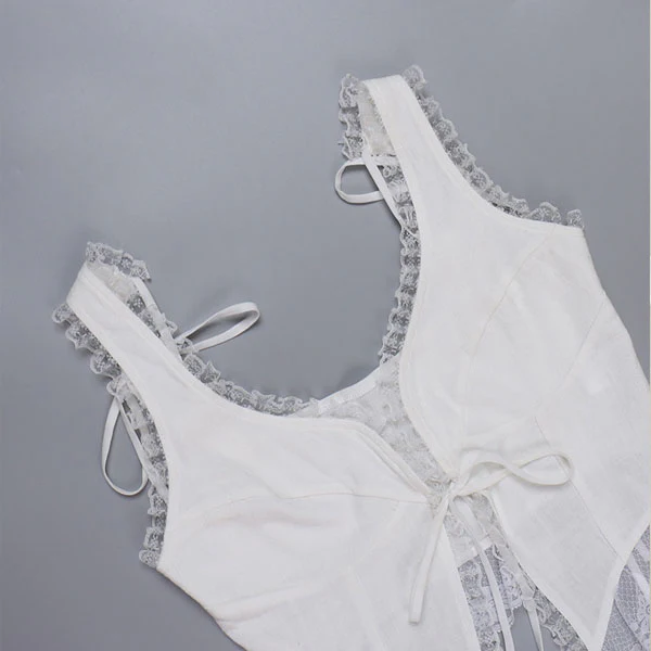 Lindsay Lace Trim White Tie Front Top - Image 9