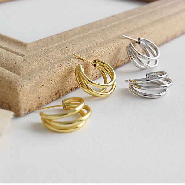 Lissie S925 Silver Triple Hoop Earrings - Image 6